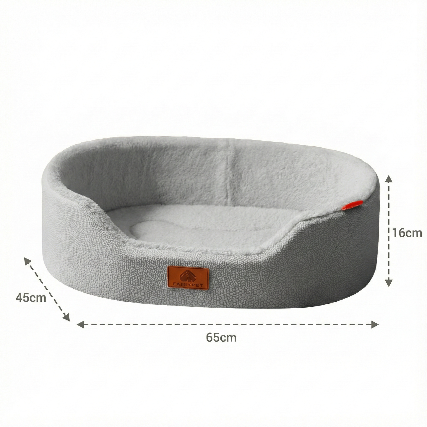 Dimensiones cama perro mediana 65x45x16 cm ideal para razas pequeñas y medianas.