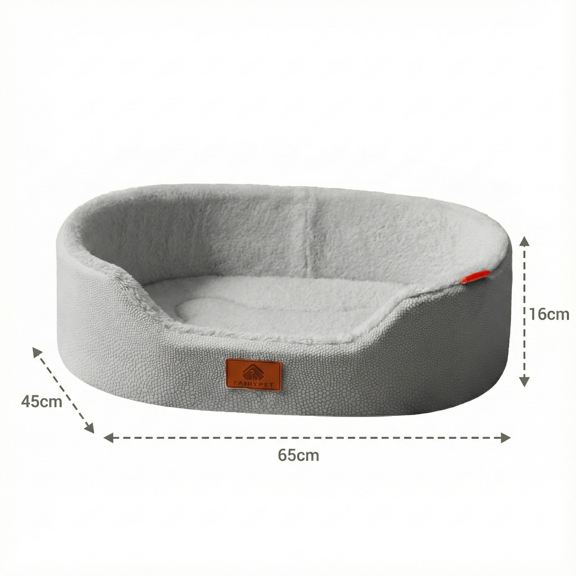 Dimensiones cama perro mediana 65x45x16 cm ideal para razas pequeñas y medianas.