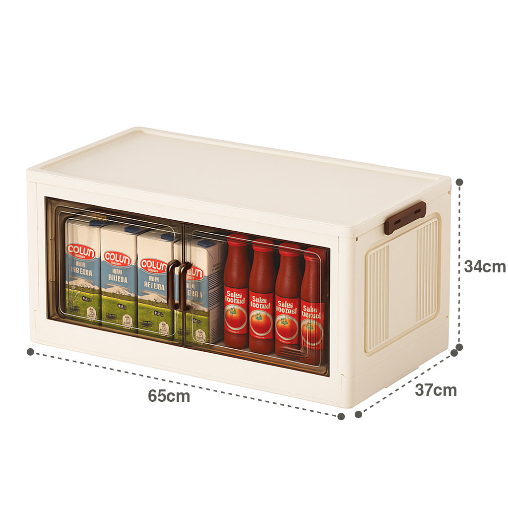 Caja plástica organizadora modular con apertura frontal tipo vitrina y cierre magnético.
