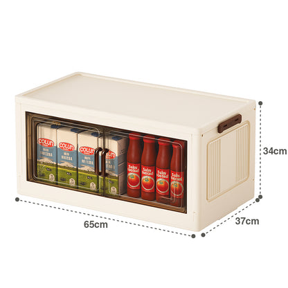 Caja plástica organizadora modular con apertura frontal tipo vitrina y cierre magnético.