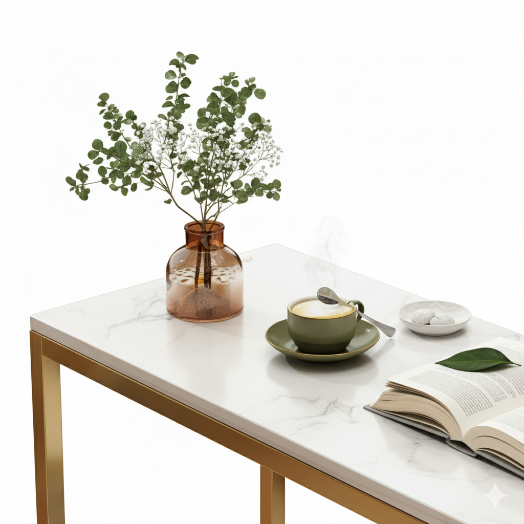 Mesa Lateral 3 Niveles | Mármol & Dorado (Estilo Lujo)